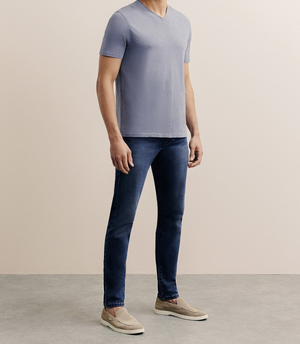 T-shirt col V bleu gris - IZAC