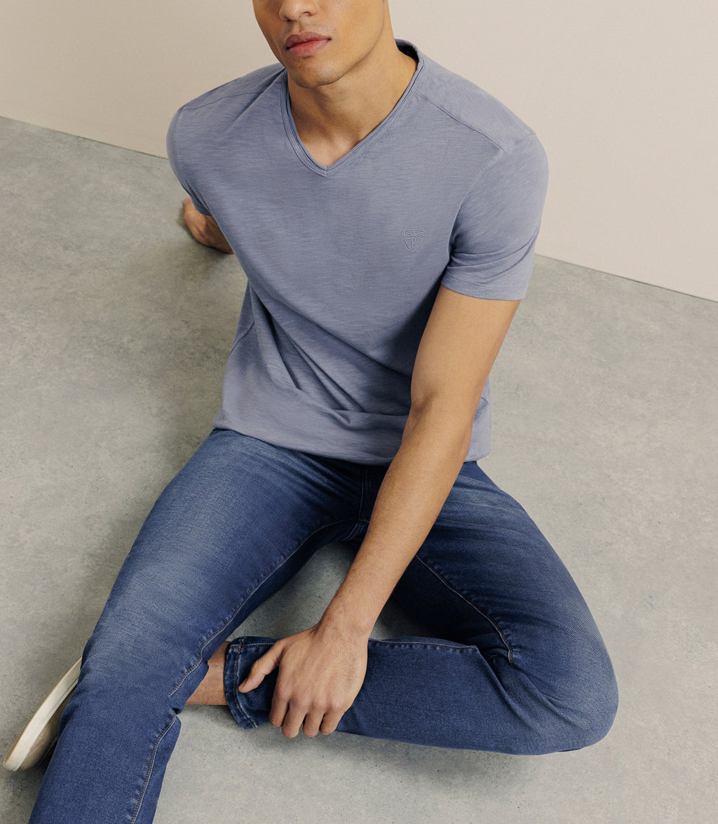 T-shirt col V bleu gris - IZAC