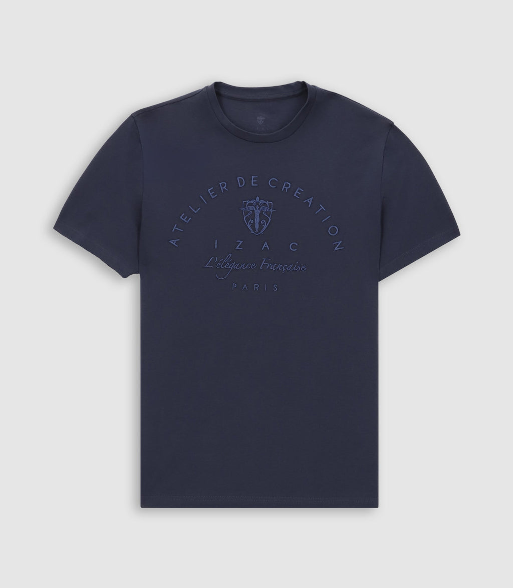 T-shirt col rond brodé marine GUY - IZAC
