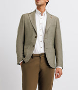 Veste kaki et beige en lin à coudières - IZAC