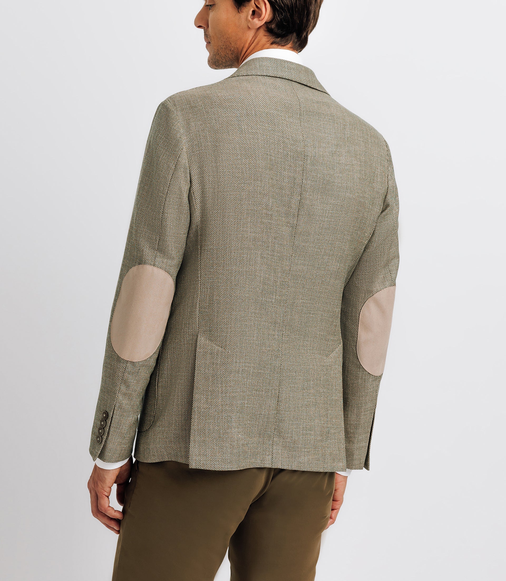 Veste kaki et beige en lin à coudières - IZAC