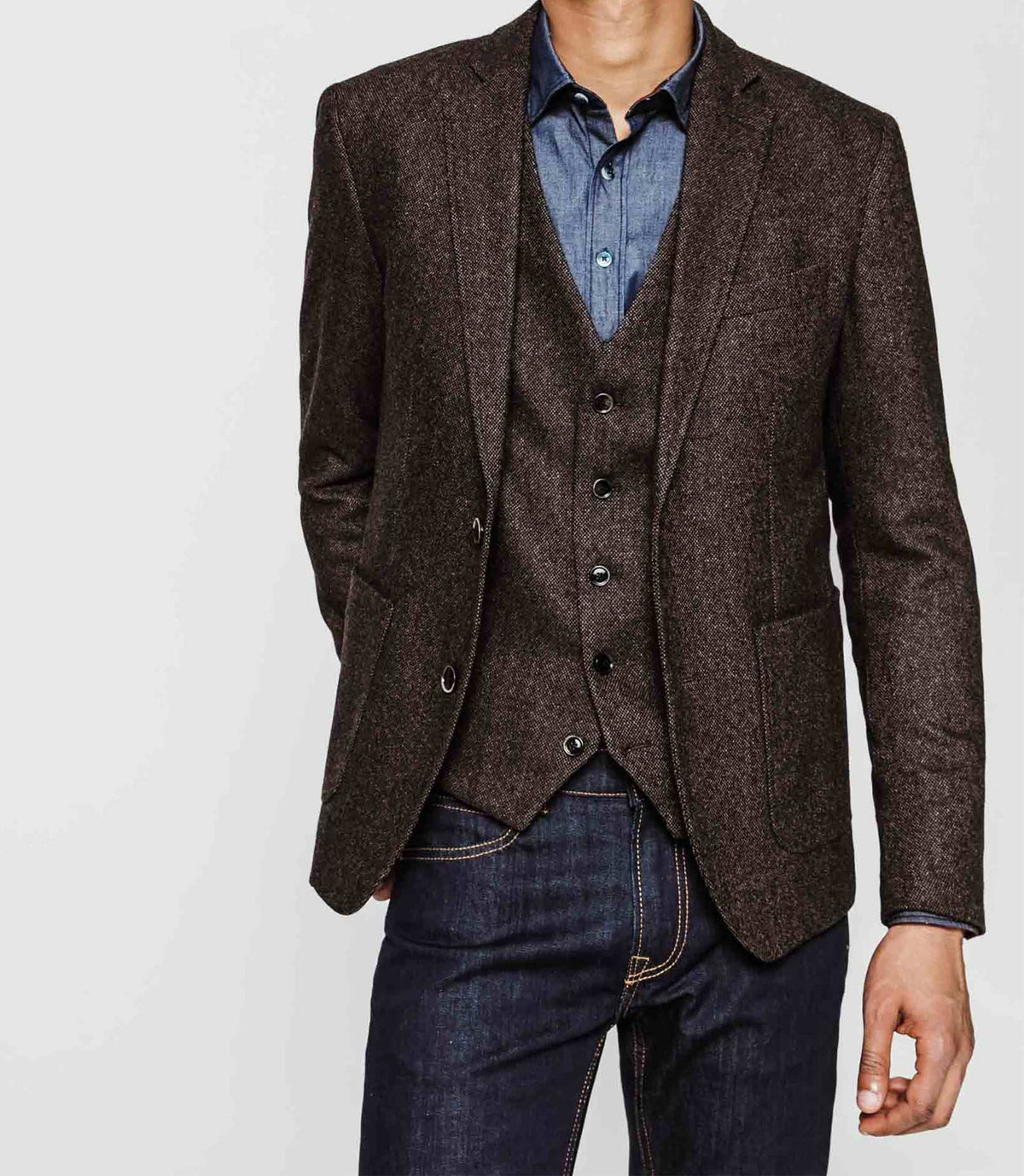 Veste tweed chocolat - IZAC