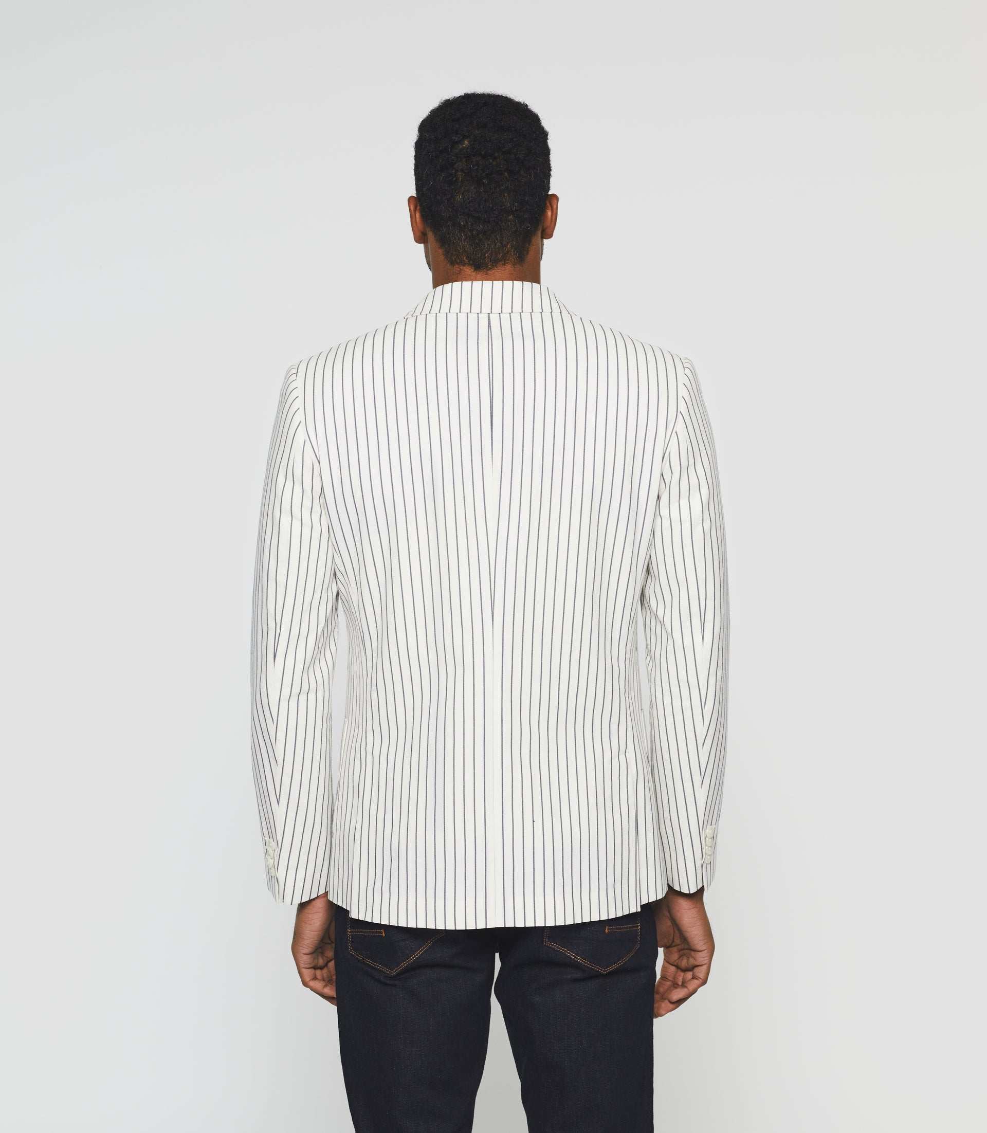 Veste blanche séparable en lin à rayures marine "Alessio" - IZAC