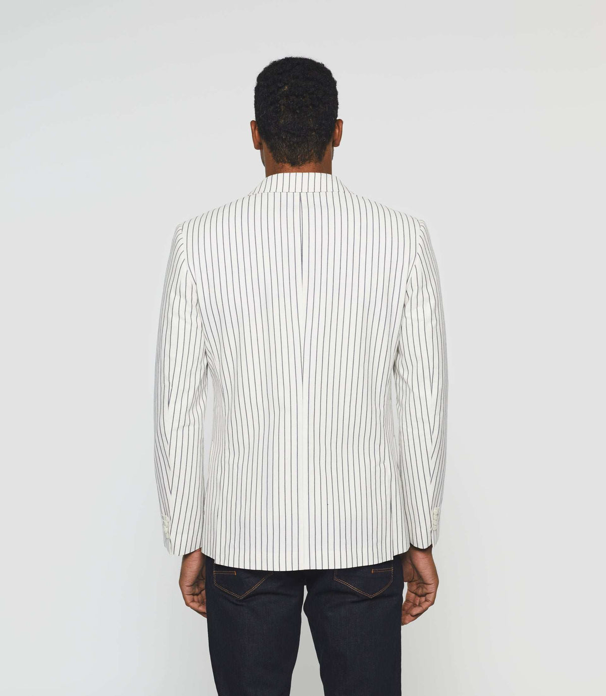 Veste blanche séparable en lin à rayures marine "Alessio" - IZAC