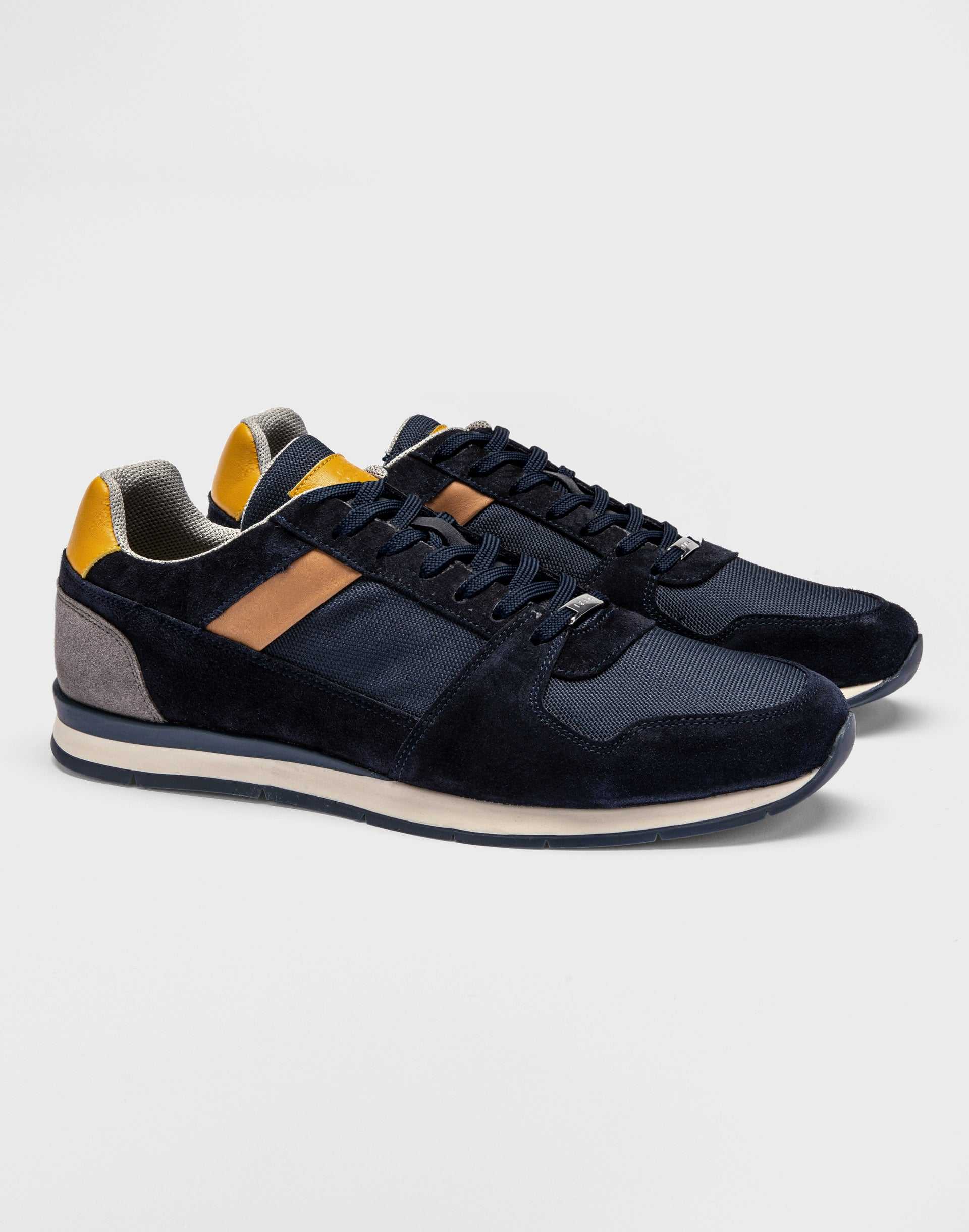 Sneakers cuir marine et jaune "Elliot" - IZAC