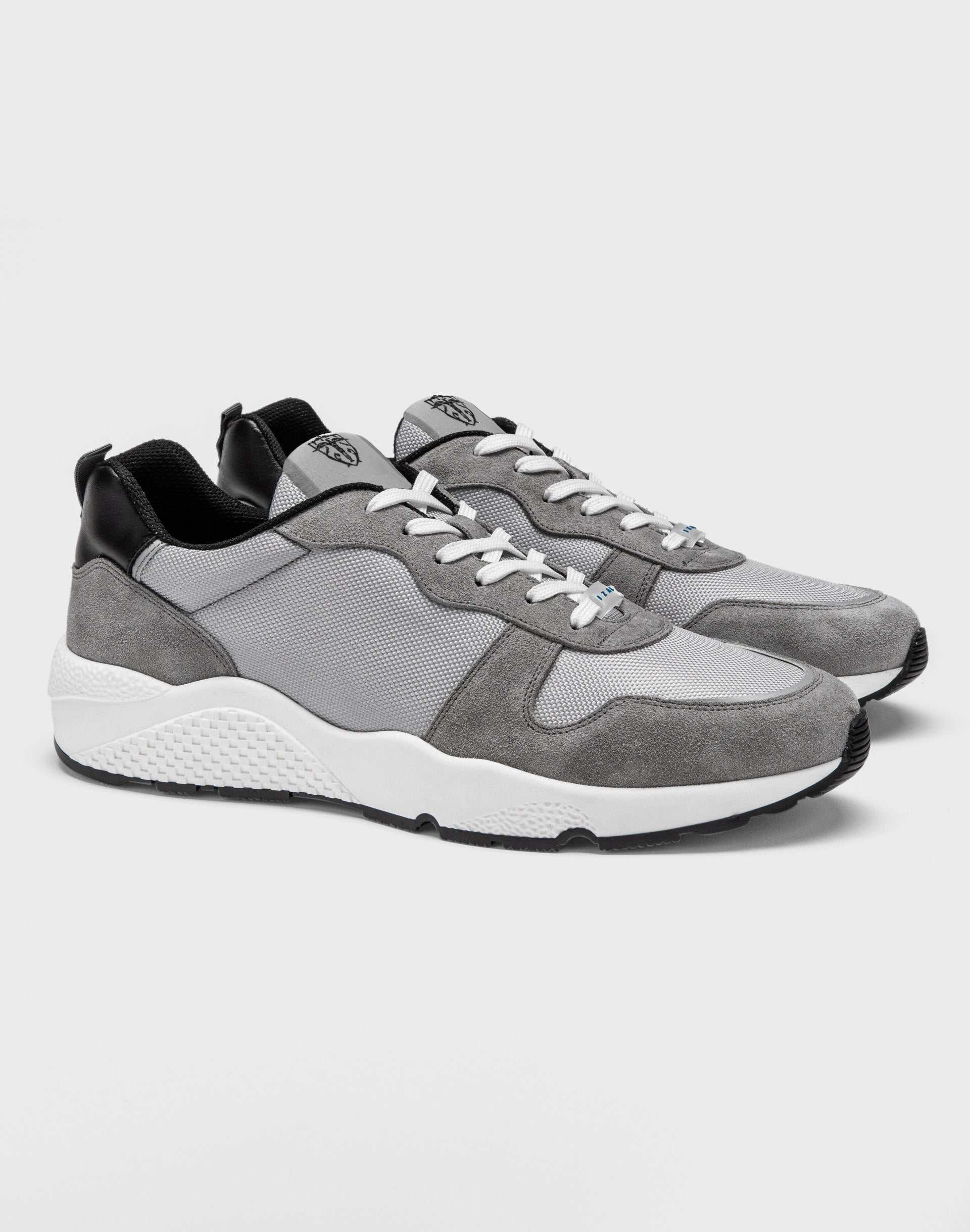 Sneakers cuir et textile gris "Emilio" - IZAC