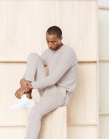 Pull col rond blanc/taupe "Napoleon" - IZAC