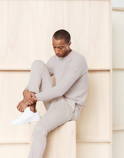 Pull col rond blanc/taupe "Napoleon" - IZAC