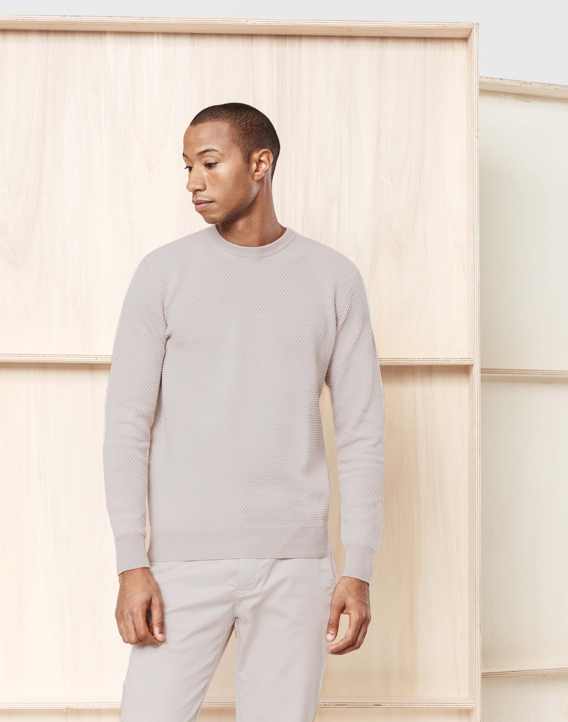 Pull col rond blanc/taupe "Napoleon" - IZAC