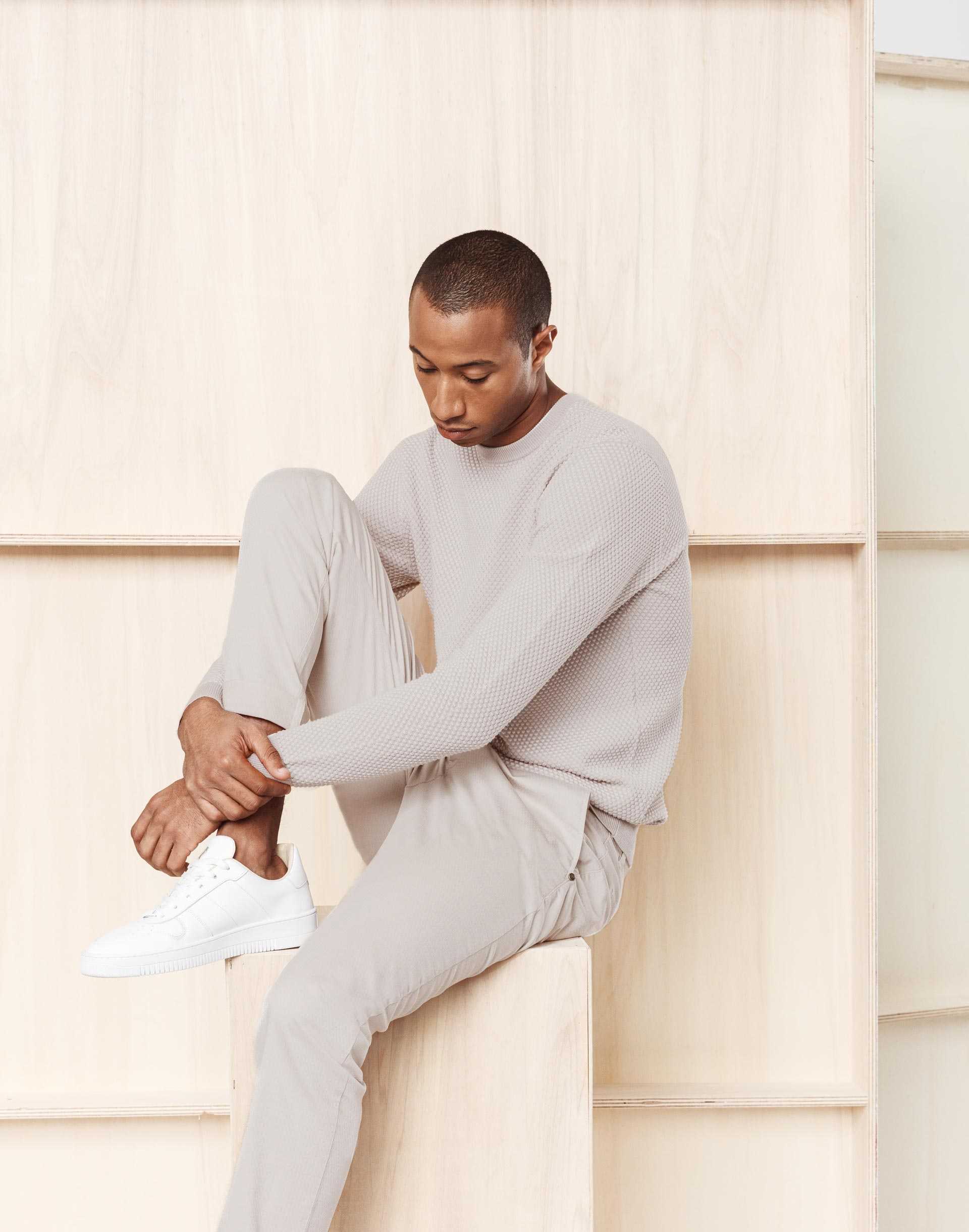 Pull col rond blanc/taupe "Napoleon" - IZAC